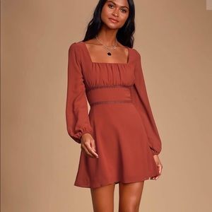 Loving Memories Rust Long Sleeve Crochet Dress